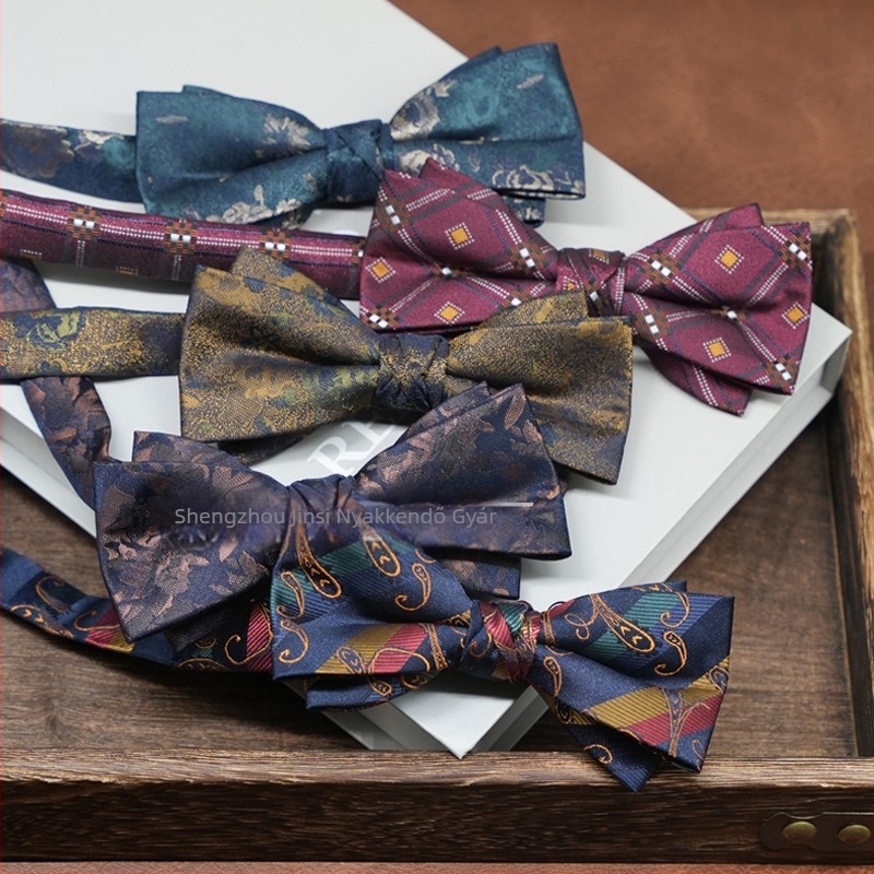 Férfi csokornyakkendő, koreai stílus, nyíl formájú, geometriai minta, jacquard szövés