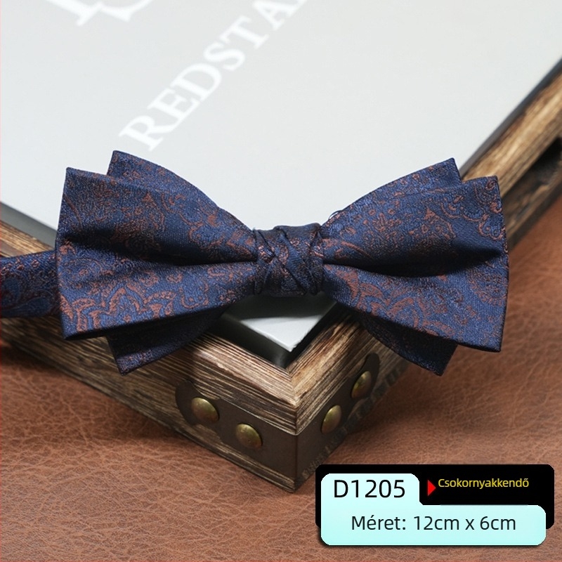 Férfi csokornyakkendő, koreai stílus, nyíl formájú, geometriai minta, jacquard szövés