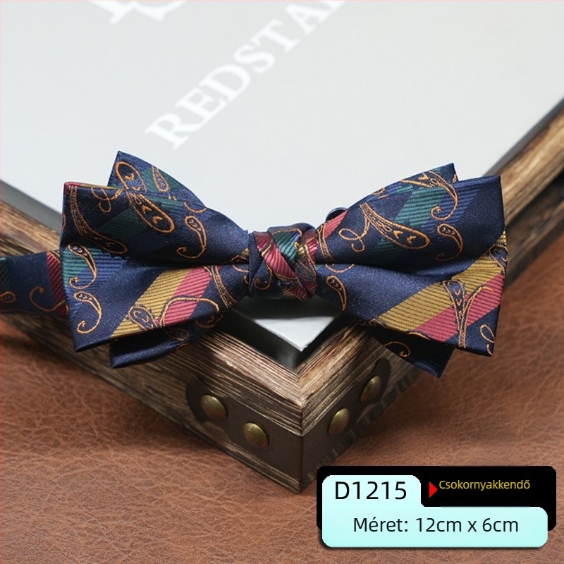 Férfi csokornyakkendő, koreai stílus, nyíl formájú, geometriai minta, jacquard szövés