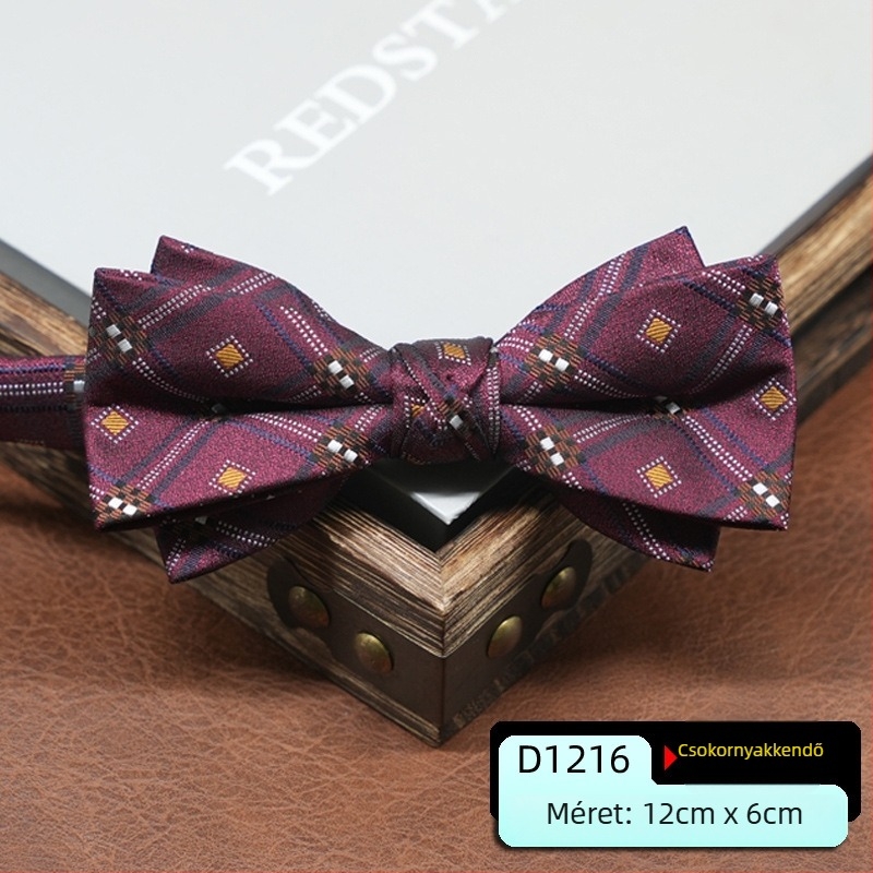 Férfi csokornyakkendő, koreai stílus, nyíl formájú, geometriai minta, jacquard szövés