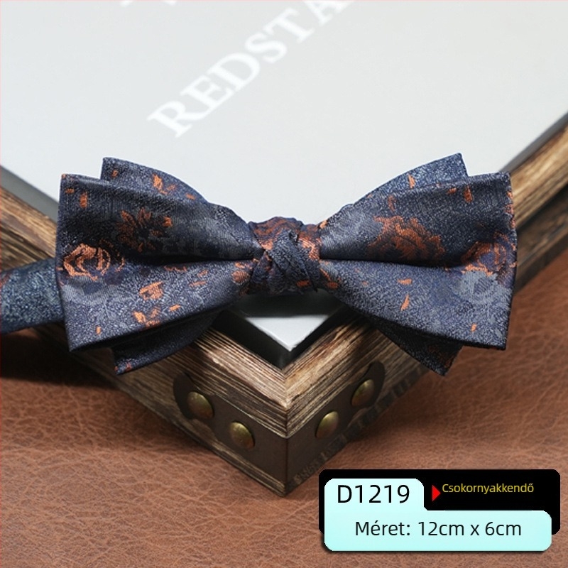 Férfi csokornyakkendő, koreai stílus, nyíl formájú, geometriai minta, jacquard szövés