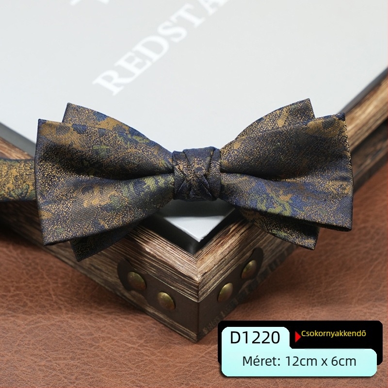 Férfi csokornyakkendő, koreai stílus, nyíl formájú, geometriai minta, jacquard szövés