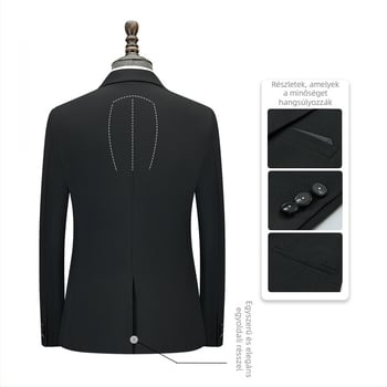 Férfi slim-fit üzleti öltöny szett, lapos gallér, egygombos gombolás, viszkóz-keverék anyag, középső hátsó hasítás, mindennapi kényelem