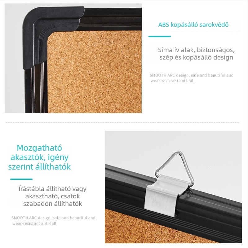 Fehér tábla és parafa tábla kombináció fotófalhoz, üzenetekhez és naptárhoz – egyoldalas panel