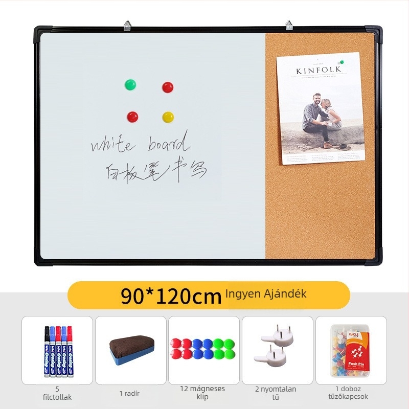 Fehér tábla és parafa tábla kombináció fotófalhoz, üzenetekhez és naptárhoz – egyoldalas panel