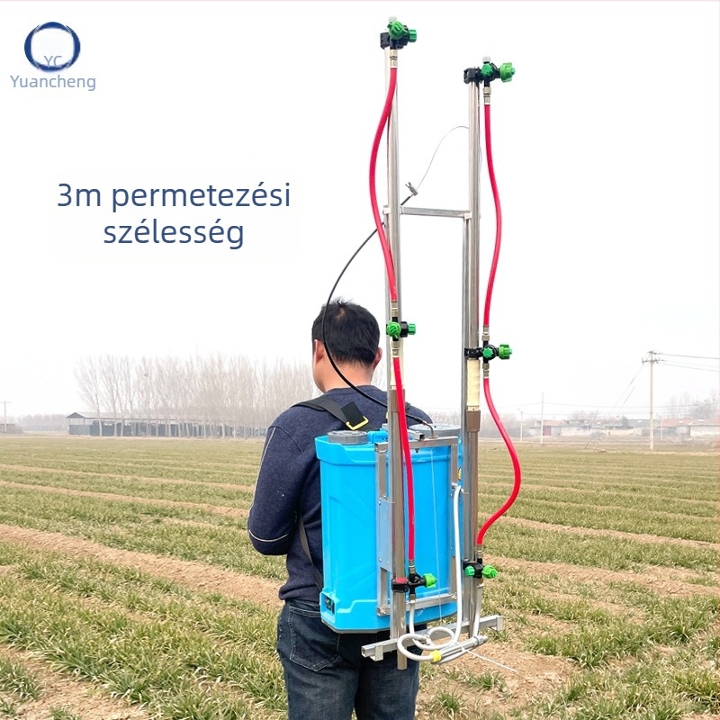 20 L-es lítium-akkumulátoros hátizsákos permetező, többfejű, növényvédelmi célokra, akkumulátor-üzemidő 5–6 óra