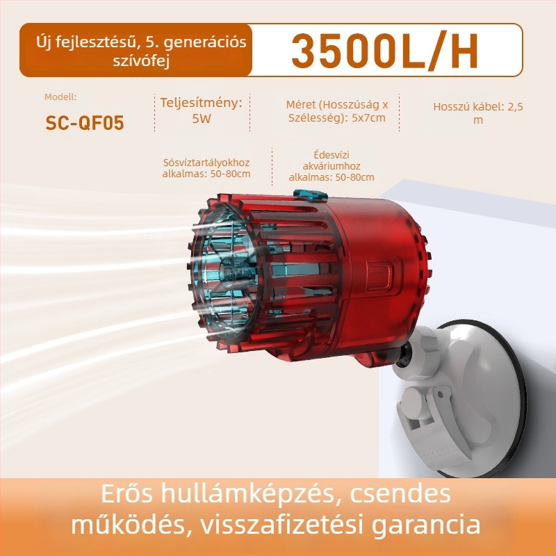Akváriumhoz hullámképző pumpa – csendes működés, vákuumos rögzítés, anti-reverse áramlás