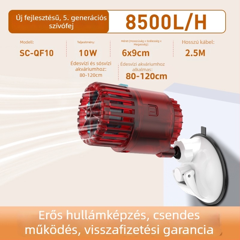 Akváriumhoz hullámképző pumpa – csendes működés, vákuumos rögzítés, anti-reverse áramlás