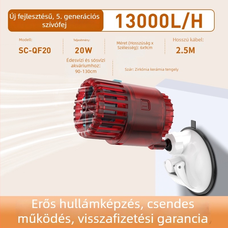 Akváriumhoz hullámképző pumpa – csendes működés, vákuumos rögzítés, anti-reverse áramlás