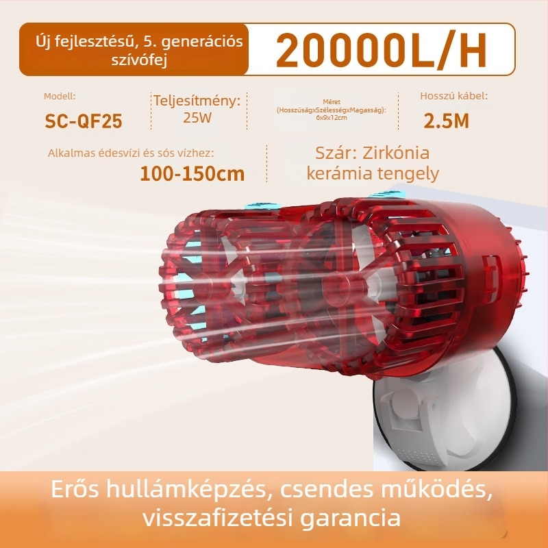 Akváriumhoz hullámképző pumpa – csendes működés, vákuumos rögzítés, anti-reverse áramlás