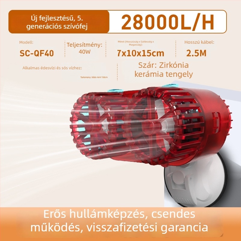 Akváriumhoz hullámképző pumpa – csendes működés, vákuumos rögzítés, anti-reverse áramlás