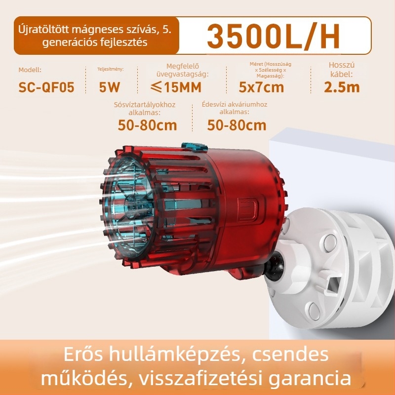 Akváriumhoz hullámképző pumpa – csendes működés, vákuumos rögzítés, anti-reverse áramlás