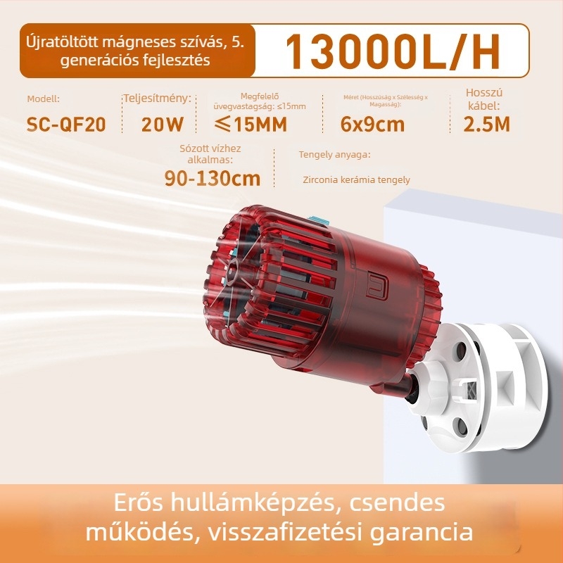 Akváriumhoz hullámképző pumpa – csendes működés, vákuumos rögzítés, anti-reverse áramlás