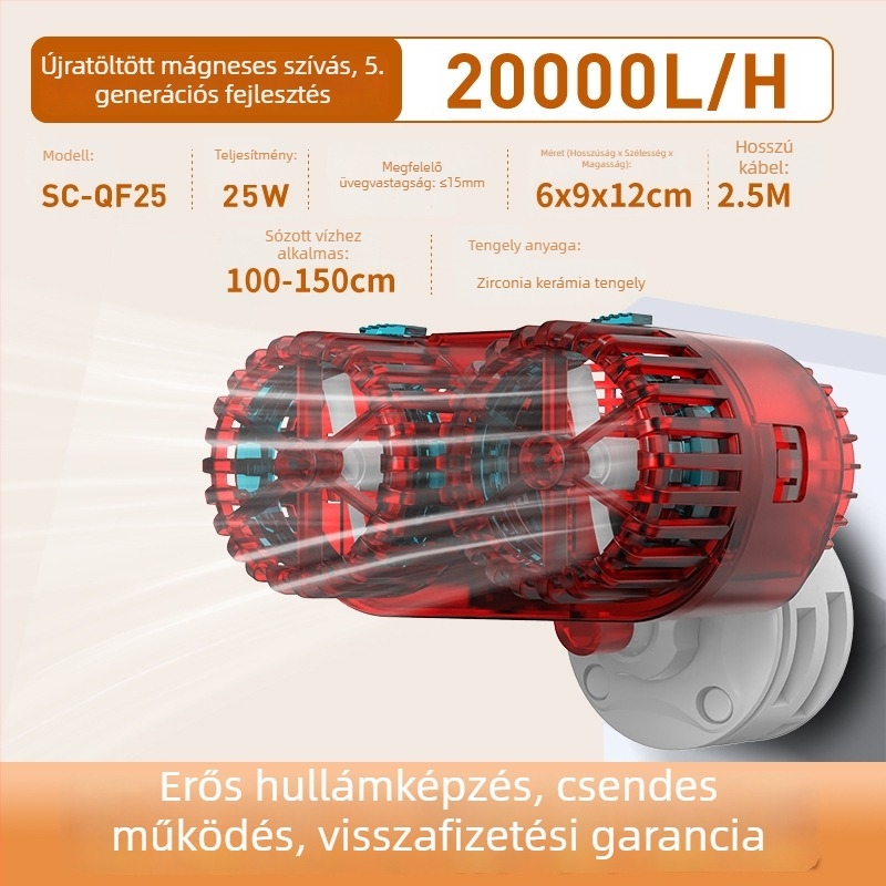 Akváriumhoz hullámképző pumpa – csendes működés, vákuumos rögzítés, anti-reverse áramlás