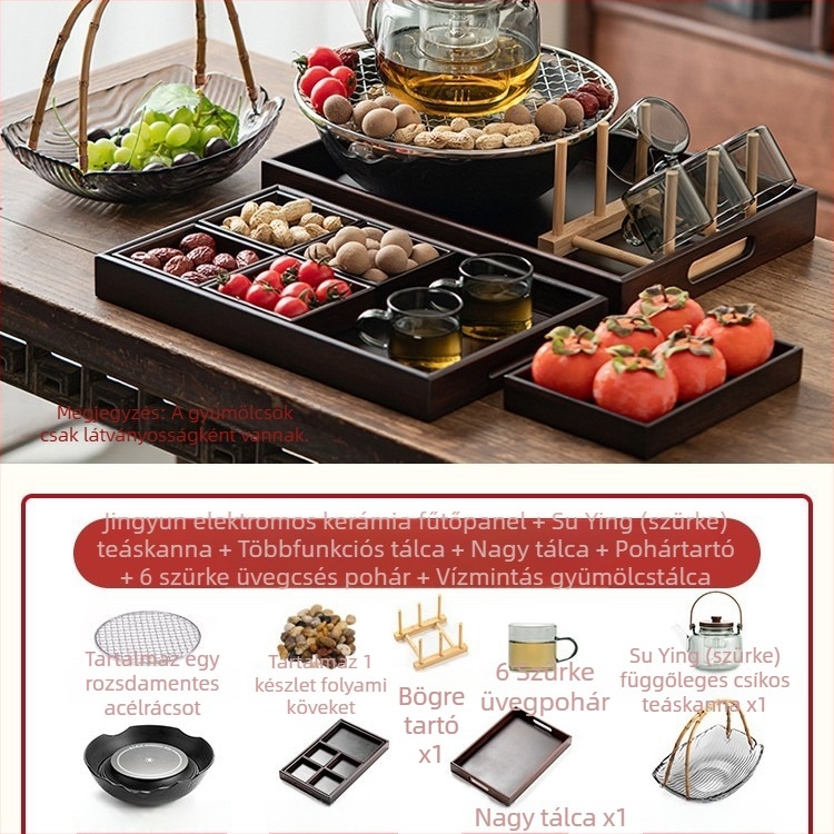 Otthoni használatra szánt kerámia teázó készlet elektromos kerámia tűzhellyel — Celadon máz, forralási funkció, tartalmaz teáskannát és teás kiegészítőket, ajándékdobozos csomag, 6 darab
