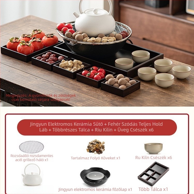 Otthoni használatra szánt kerámia teázó készlet elektromos kerámia tűzhellyel — Celadon máz, forralási funkció, tartalmaz teáskannát és teás kiegészítőket, ajándékdobozos csomag, 6 darab