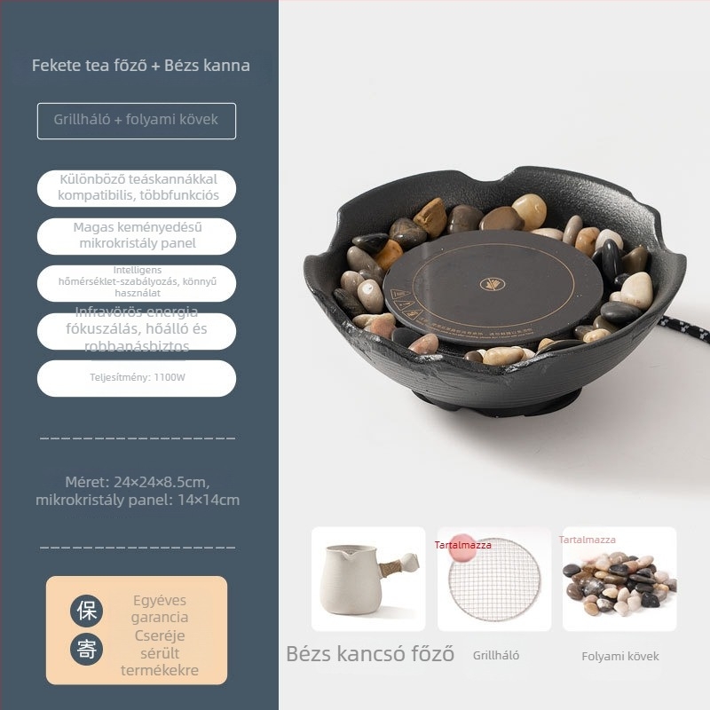 Otthoni használatra szánt kerámia teázó készlet elektromos kerámia tűzhellyel — Celadon máz, forralási funkció, tartalmaz teáskannát és teás kiegészítőket, ajándékdobozos csomag, 6 darab