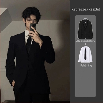 Vállpárnás férfi öltöny, kétgombos egyhajtós zakó, koreai stílus, 2023 tavasz, poliészter-keverék anyag