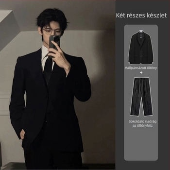 Vállpárnás férfi öltöny, kétgombos egyhajtós zakó, koreai stílus, 2023 tavasz, poliészter-keverék anyag