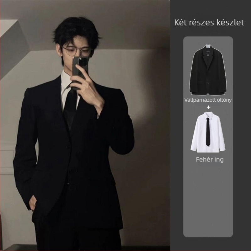Vállpárnás férfi öltöny, kétgombos egyhajtós zakó, koreai stílus, 2023 tavasz, poliészter-keverék anyag