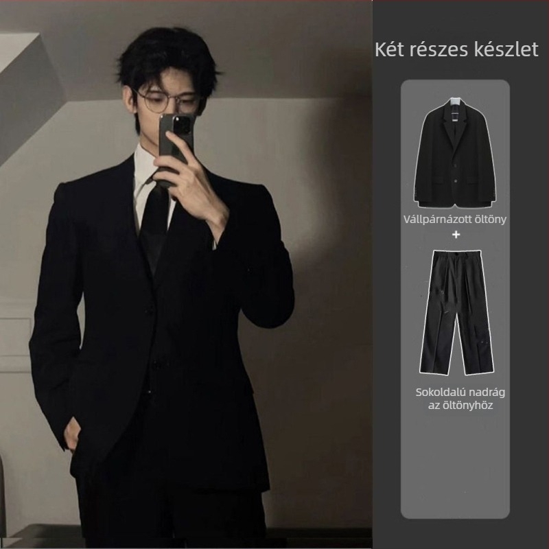 Vállpárnás férfi öltöny, kétgombos egyhajtós zakó, koreai stílus, 2023 tavasz, poliészter-keverék anyag