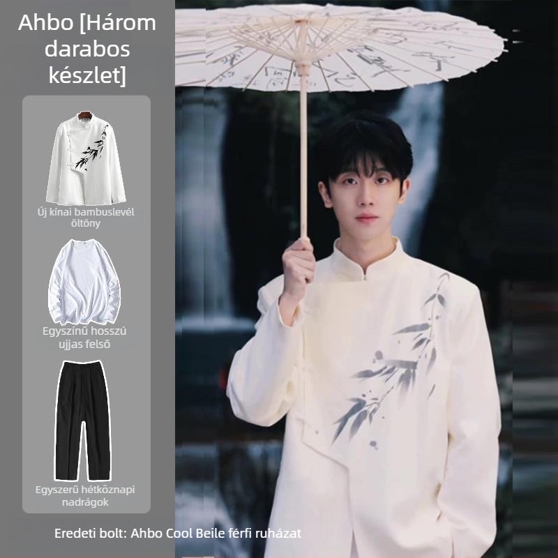 Férfi Zhongshan-stílusú lenvászon zakó álló gallérral, karcsúsított fazon, tavasz 2025