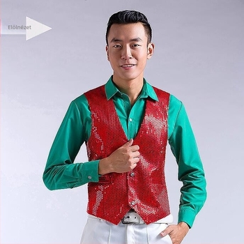 Férfi kardigán-vest, koreai stílus, karcsú szabás, gallér nélküli, elülső kétgombos záródás, anyag: poliészter, bélés: akril