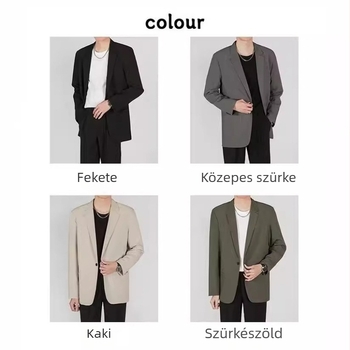 Férfi casual zakó, lazán szabott, egyrészes, egygombos záródás, négy évszakos viselet, len-keverék anyag
