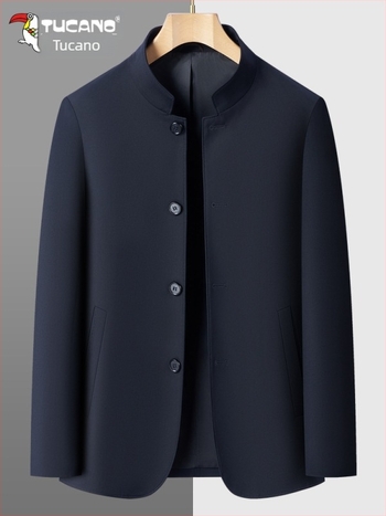 Férfi Zhongshan-stílusú mandarin galléros kabát, pamut anyag, egyenes szabás, közepes vastagság, mindennapi viselet, 2025 ősz kiadás