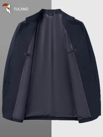 Férfi Zhongshan-stílusú mandarin galléros kabát, pamut anyag, egyenes szabás, közepes vastagság, mindennapi viselet, 2025 ősz kiadás