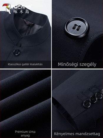 Férfi Zhongshan-stílusú mandarin galléros kabát, pamut anyag, egyenes szabás, közepes vastagság, mindennapi viselet, 2025 ősz kiadás