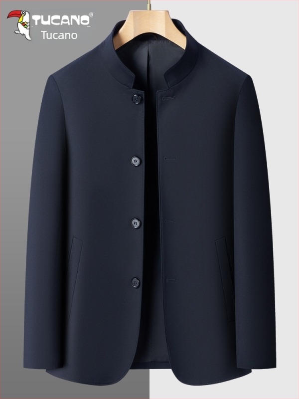 Férfi Zhongshan-stílusú mandarin galléros kabát, pamut anyag, egyenes szabás, közepes vastagság, mindennapi viselet, 2025 ősz kiadás