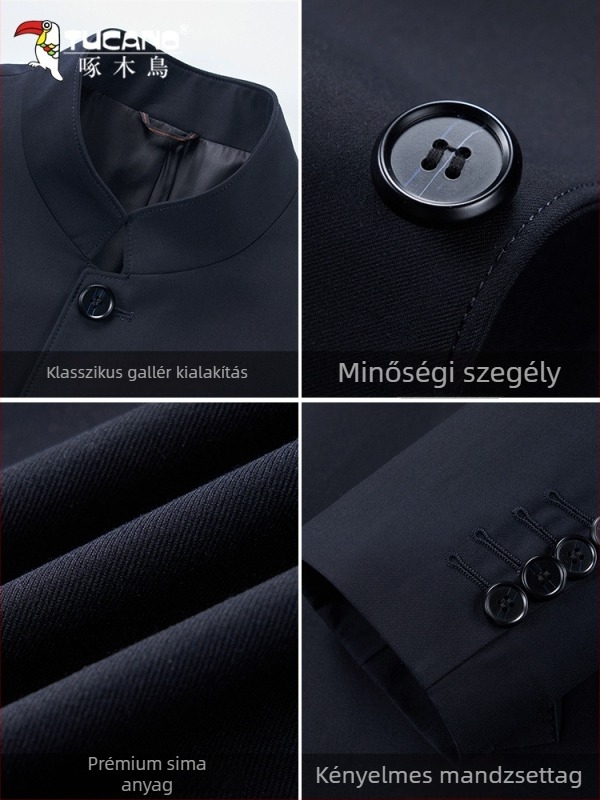 Férfi Zhongshan-stílusú mandarin galléros kabát, pamut anyag, egyenes szabás, közepes vastagság, mindennapi viselet, 2025 ősz kiadás