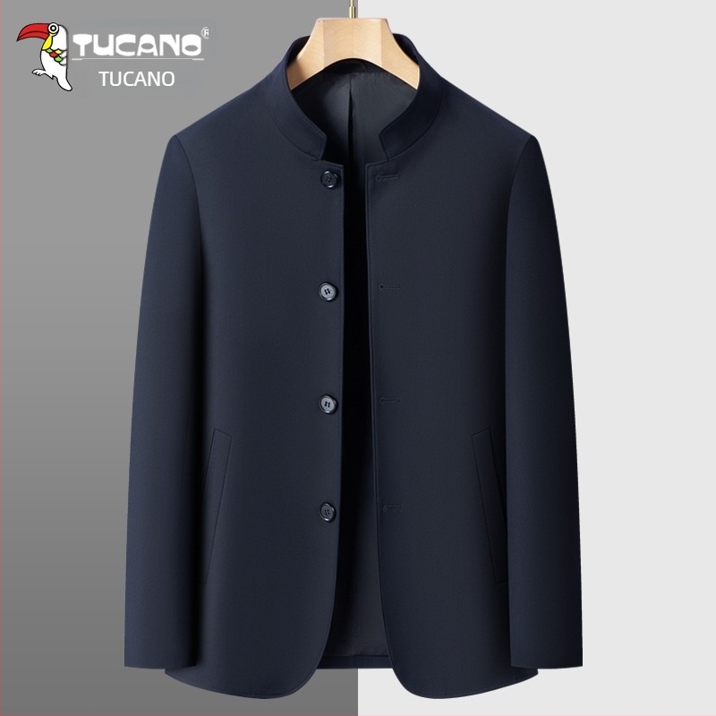 Férfi Zhongshan-stílusú mandarin galléros kabát, pamut anyag, egyenes szabás, közepes vastagság, mindennapi viselet, 2025 ősz kiadás