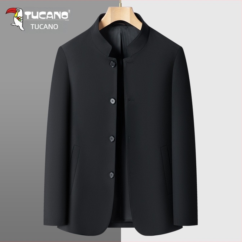 Férfi Zhongshan-stílusú mandarin galléros kabát, pamut anyag, egyenes szabás, közepes vastagság, mindennapi viselet, 2025 ősz kiadás