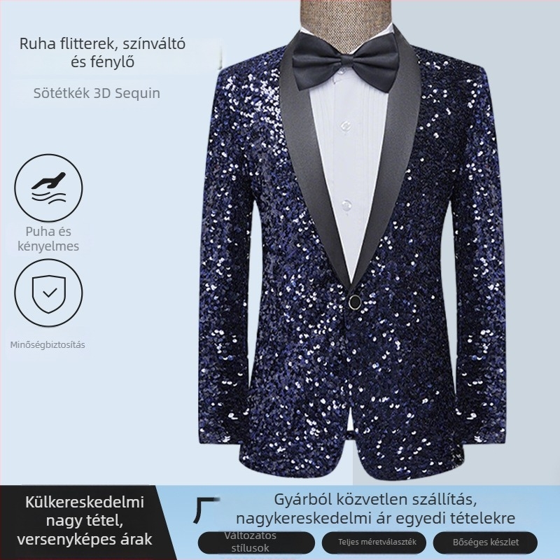 Férfi Slim-Fit formális zakó, egygombos, kendő gallérral, négy évszakos viselet, 90% acetát szál keverék