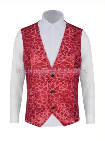 Férfi sequin öltönyv-vest, V-kivágás, egyréses gombolás, poliészter, négy évszak, retró casual
