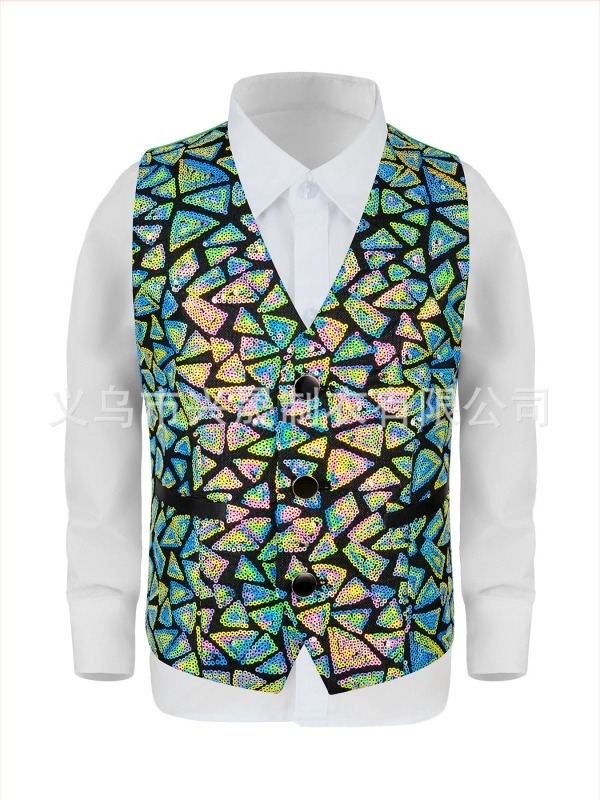 Férfi sequin öltönyv-vest, V-kivágás, egyréses gombolás, poliészter, négy évszak, retró casual