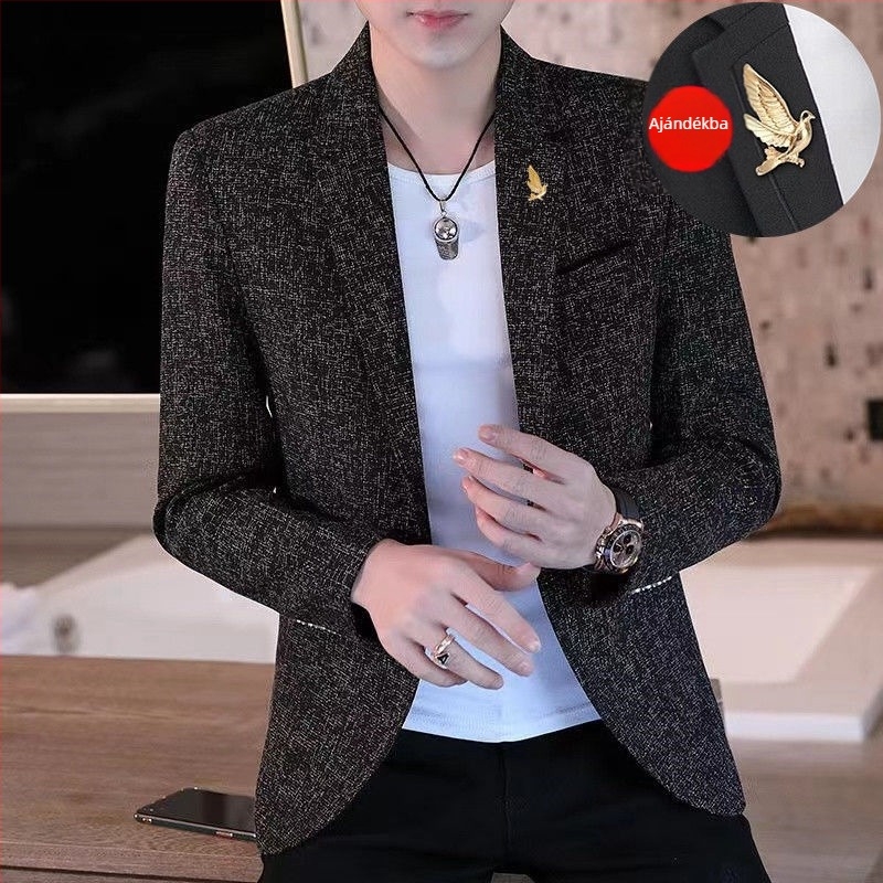 Kifinomult férfi őszi-téli slim-fit zakó koreai stílusban, casual, egysoros
