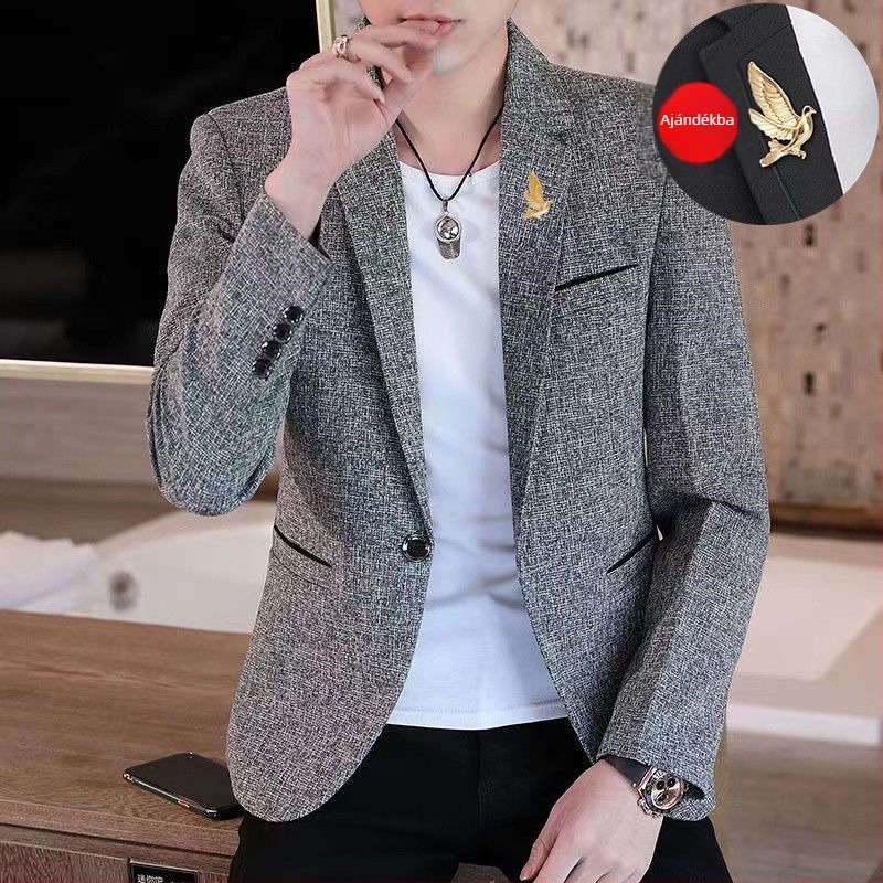 Kifinomult férfi őszi-téli slim-fit zakó koreai stílusban, casual, egysoros