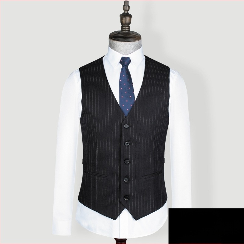 Férfi slim üzleti mellény csíkos mintával, egy soros záródású, gallér nélküli, poliészter anyagú (Slim, Csíkos, Egy soros záródás, Gallér nélküli, Poliészter)