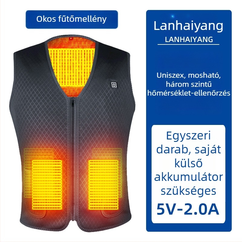Téli fűtő mellény fleece béléssel, USB-s töltéssel és intelligens fűtéssel, férfiak és nők számára