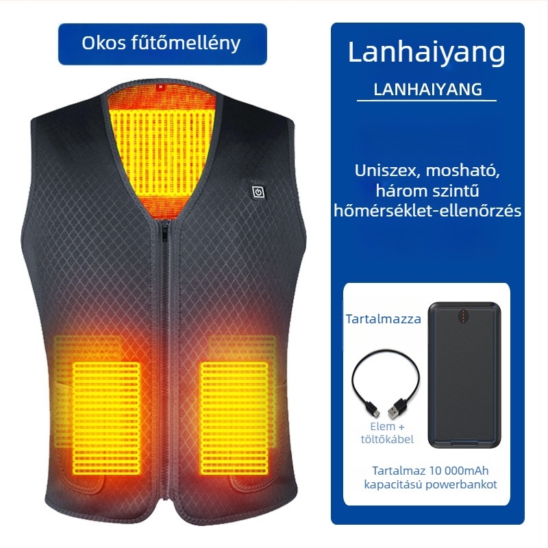 Téli fűtő mellény fleece béléssel, USB-s töltéssel és intelligens fűtéssel, férfiak és nők számára