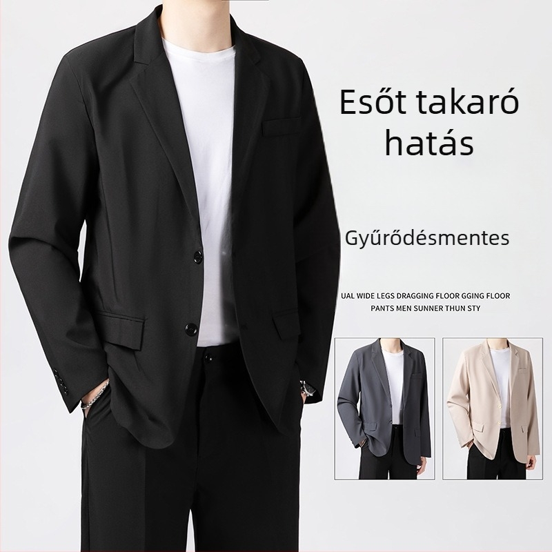 Férfi öltönyzakó, lazított szabás, gallér, egyrészes, kétgombos, poliészter, hosszú ujjú, őszi 2025