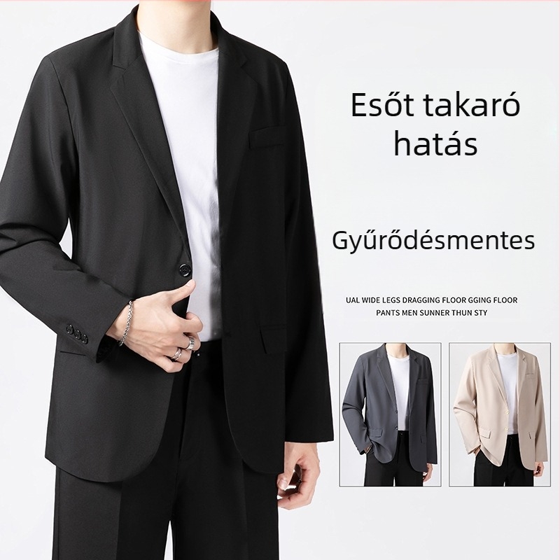 Férfi öltönyzakó, lazított szabás, gallér, egyrészes, kétgombos, poliészter, hosszú ujjú, őszi 2025