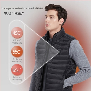 Férfi elektromos fűtő mellény álló gallérral, cipzárral záródó, külső és bélés nylonból, cipzáros zsebek