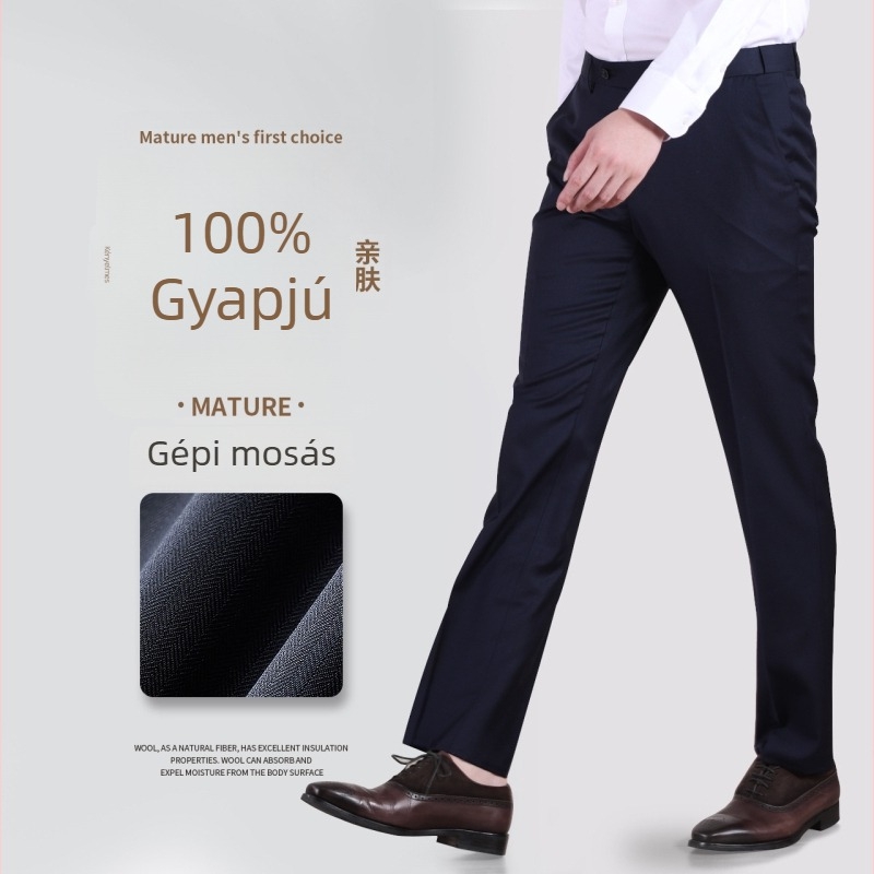 Férfi gyapjú nadrág – egyenes szabás, 100% gyapjú, gépi mosás, üzleti viselet, négy évszak