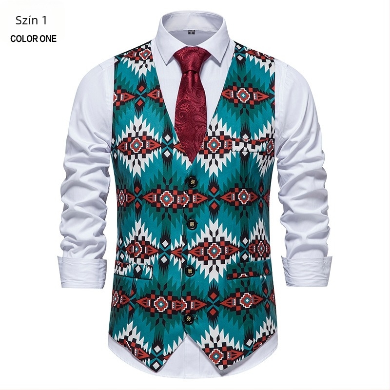 Pamut töltésű mellény, szűk szabású, egysoros gombolás, rombusz mintázat, poliészter 95%