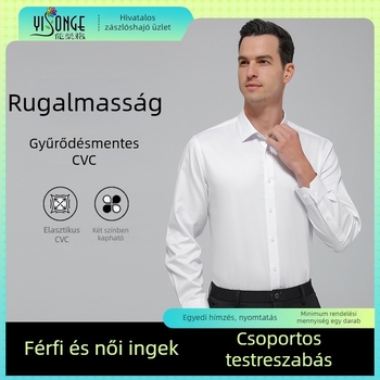 Fehér férfi ing, hosszú ujjú, CVC, elasztikus, vasalásmentes, üzleti ruházat, diszkrét luxus megjelenés