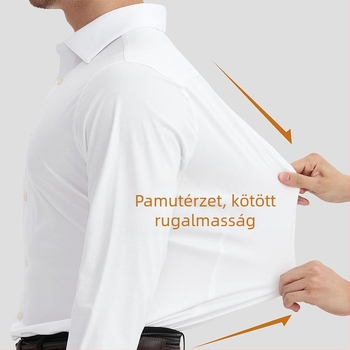 Fehér férfi ing, hosszú ujjú, CVC, elasztikus, vasalásmentes, üzleti ruházat, diszkrét luxus megjelenés